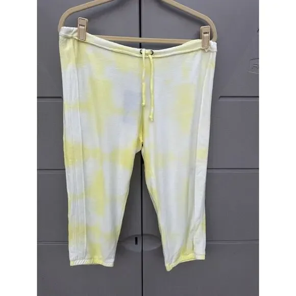 Chaser Yellow Tie Dye Drawstring Lounge Cropped Jogger Sweatpants Size Med NWT - Picture 3 of 11
